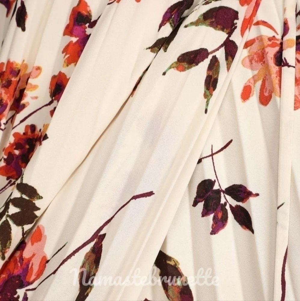 Nwt Lulu's Small Boho Ivory Multi Floral Print Pleated Wrap Maxi Dress - Picture 14 of 16